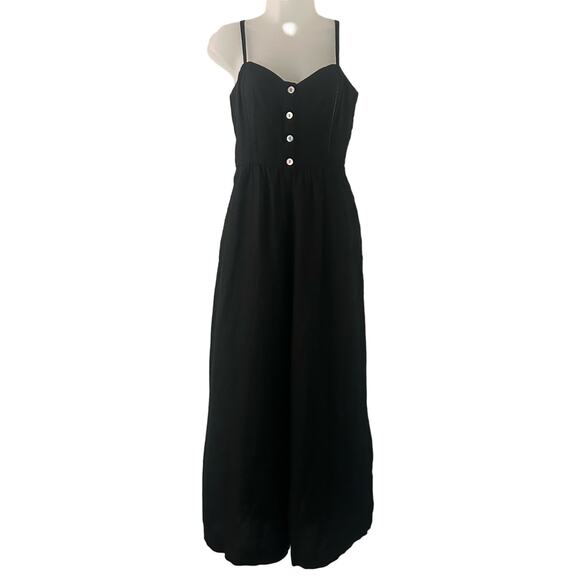 Madewell Sleeveless Wide Leg Adjustable 100% Linen Black Jumpsuit 0 New - Picture 2 of 13